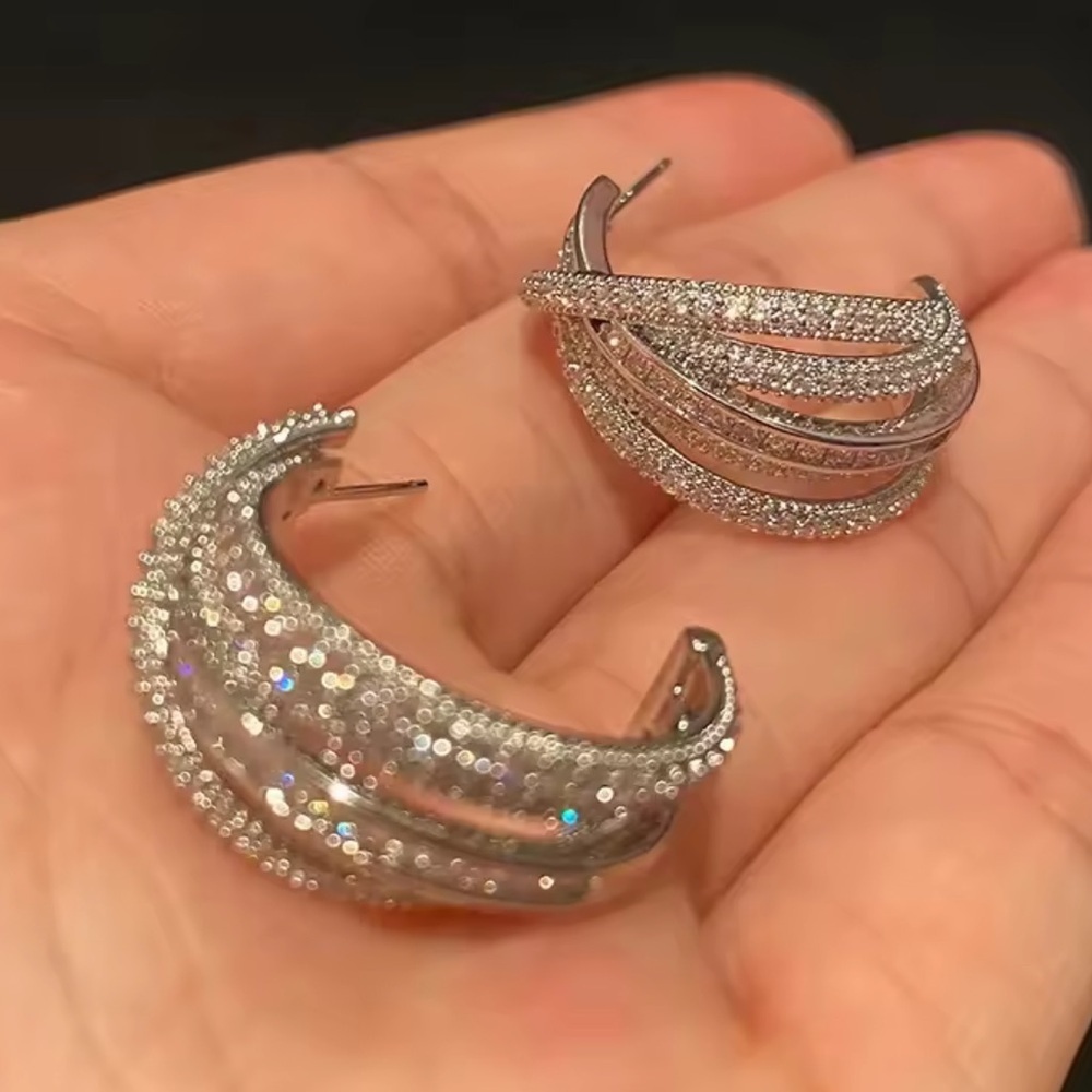 Silver Crystal Hoop Earrings - Picture 4 of 6